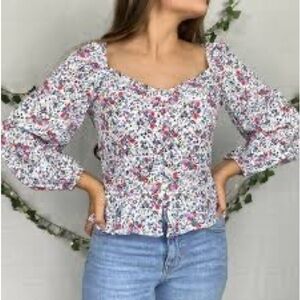 Abercrombie & Fitch Floral Babydoll Peplum Blouse XS